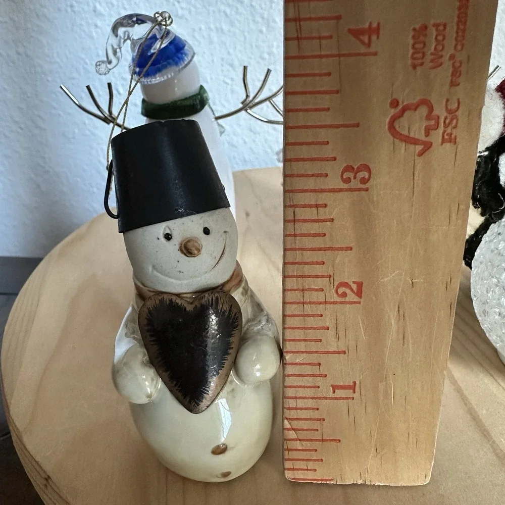 Assorted Christmas Snowman Figurines 4-5 Inch Metal Ceramic Glass Resin Lot Of 5